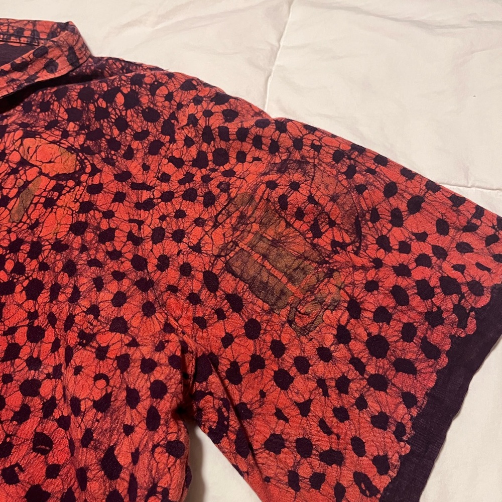 Nnamdi Ibenagu African Batik Large Orange, Plum & Brown Button Down Shirt - Picture 4 of 9